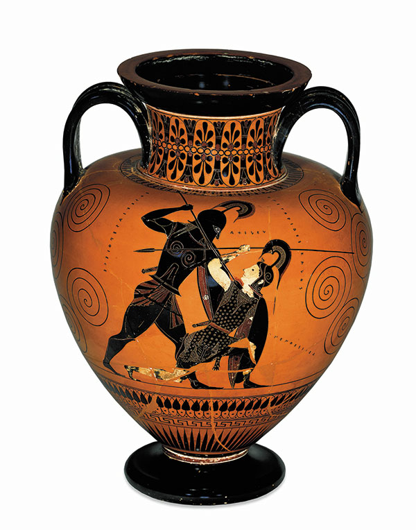 Achilles kills the Amazon queen Penthesilea, Athenian amphora, c.530BC © The Trustees of the British Museum
